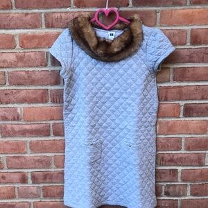 Janie and Jack Quilted Gray Dress with Faux Fur Collar